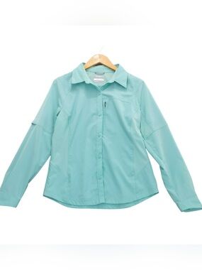 Columbia Women Breathable Rip Stop Omni-Shade Sun Protection Long Sleeve Teal L